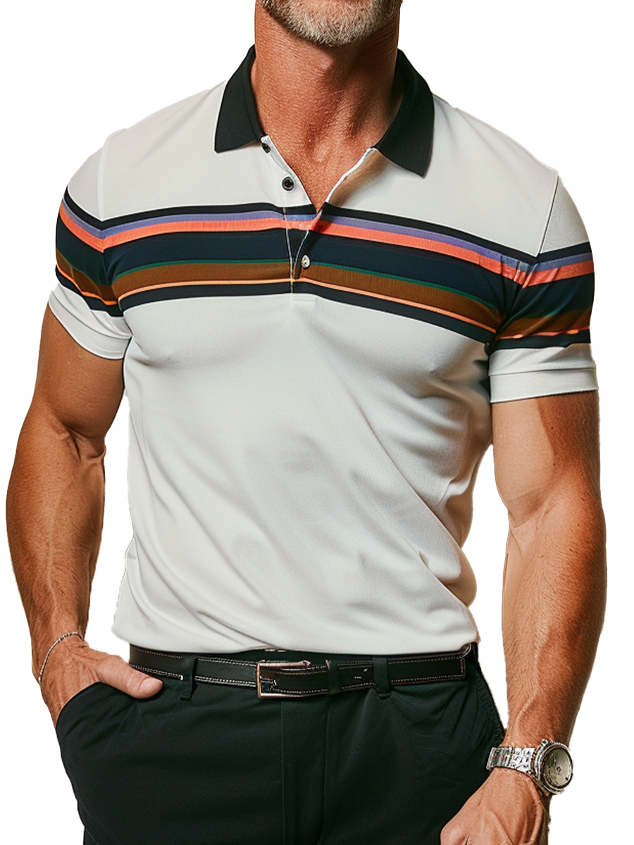 Men's Polo Shirt Chest Stripes Printed Polo Shirt