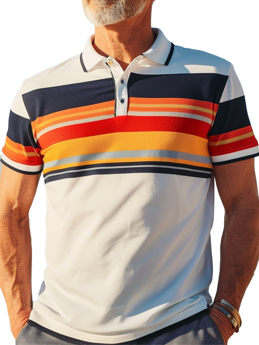 Men's Polo Shirt Colorful Stripes Art Polo Shirt