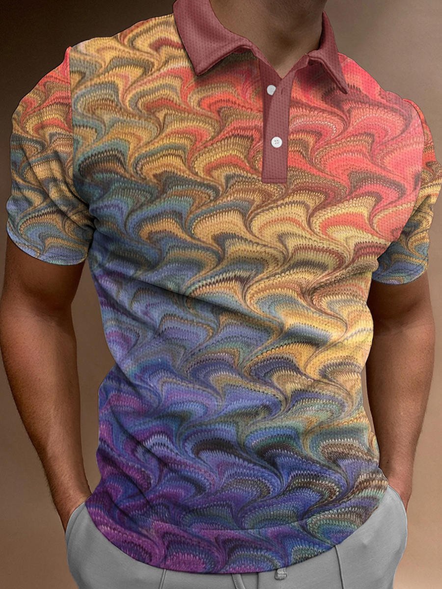 Gradient Print Casual Loose Short-Sleeved Polo Shirt