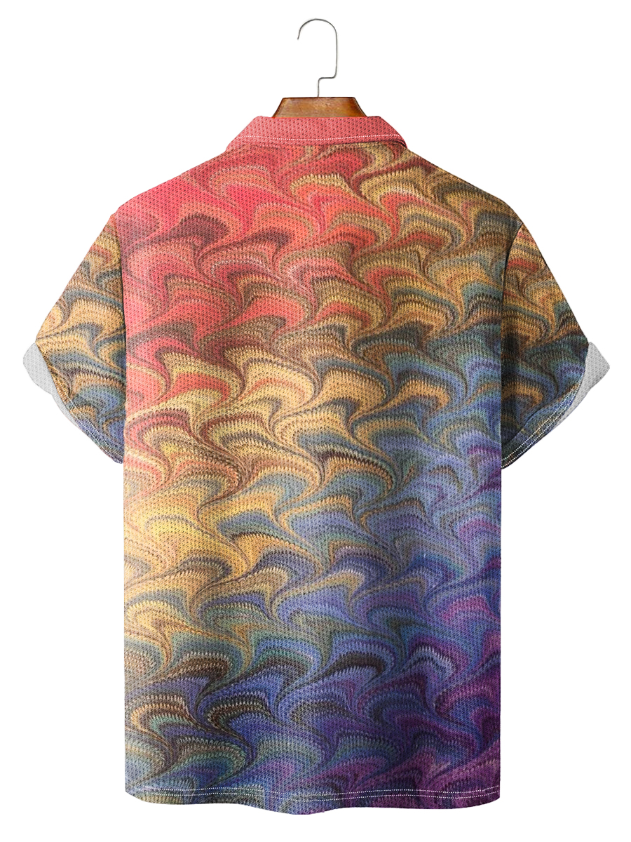 Gradient Print Casual Loose Short-Sleeved Polo Shirt