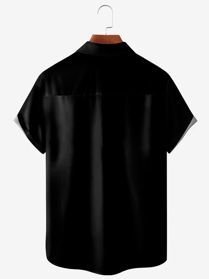 Vintage Letter Print Men's Button Pocket Shirt