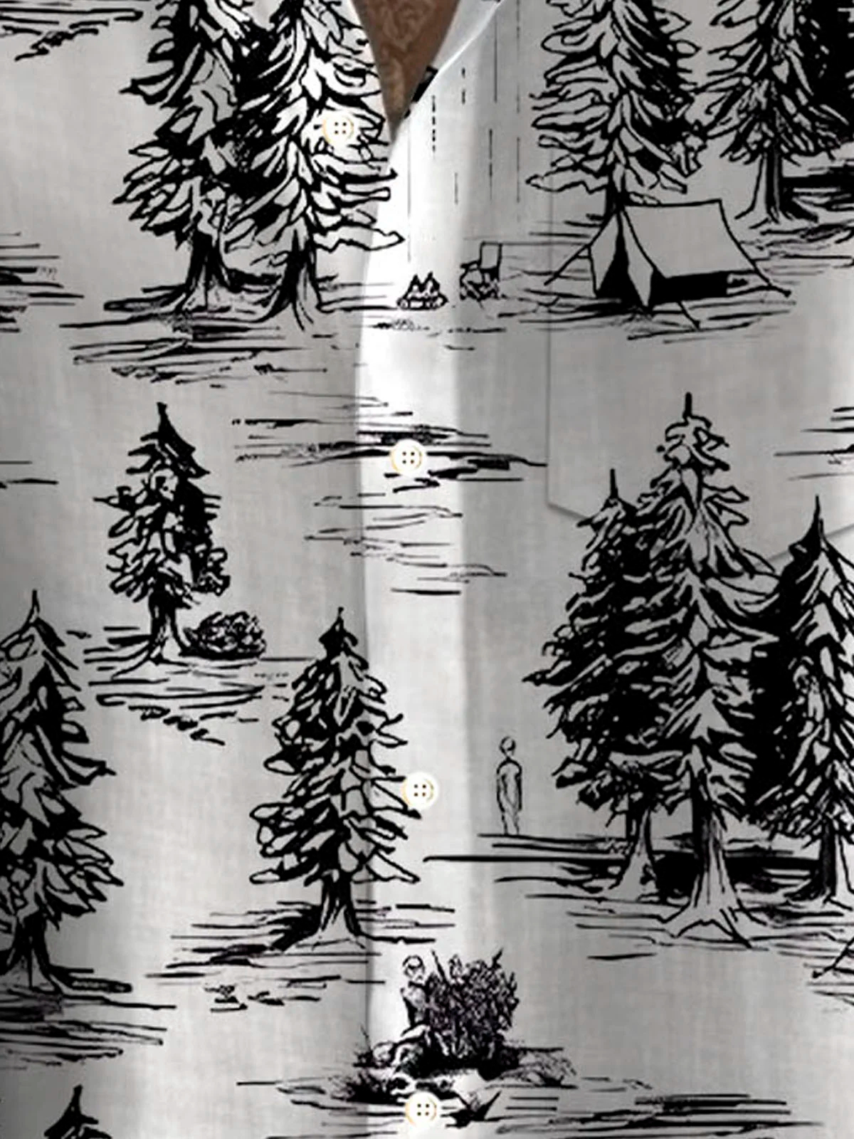 Hawaiian Plant Tree Alien UFO Print Men's Button Pocket Short Sleeve Shirt