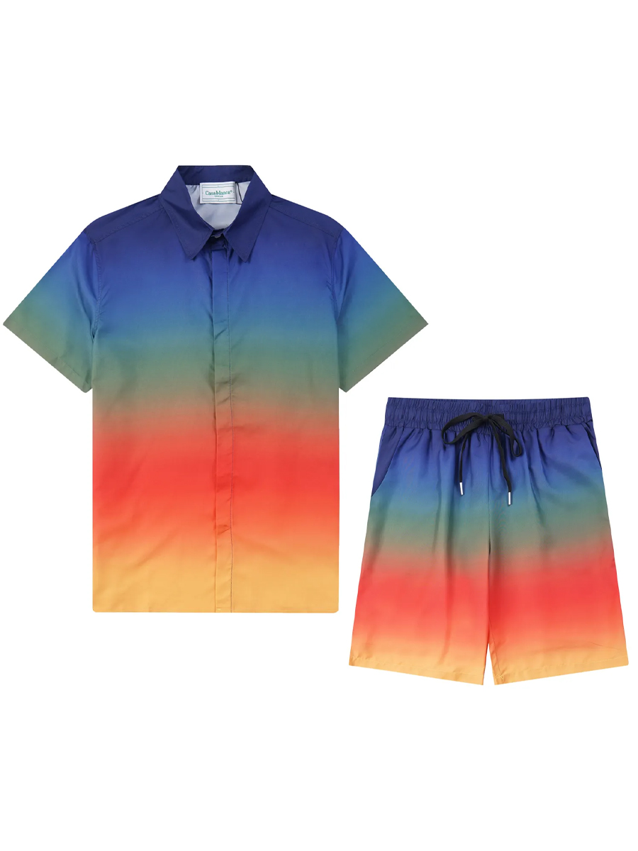 Men's Sets Gradient Button Down Two-Piece Shirt Shorts Set