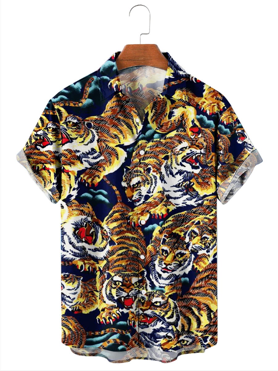 Men's Hawaiian Shirts Art Tigers Print Aloha Shirts