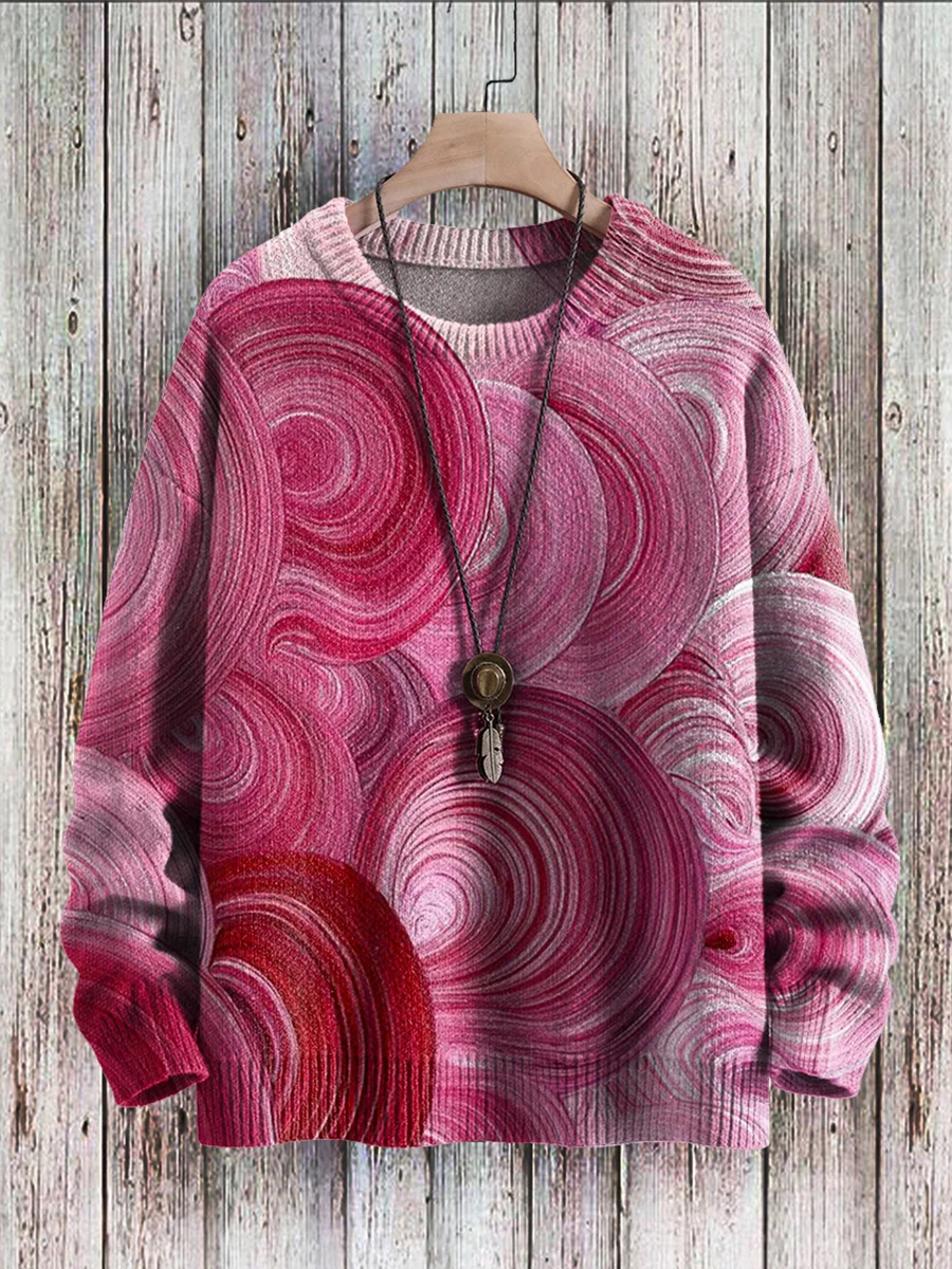 Men's Sweater Cream Print Casual Knit Sweatshirt Sweater