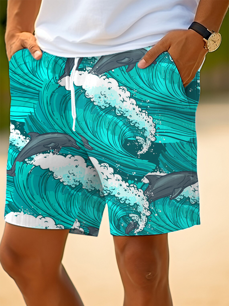 Men's Casual Shorts Dolphin Print Beach Shorts