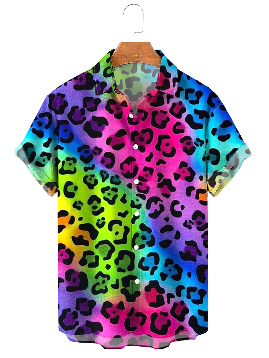 Men's Hawaiian Shirts Rainbow Leopard Print Aloha Shirts