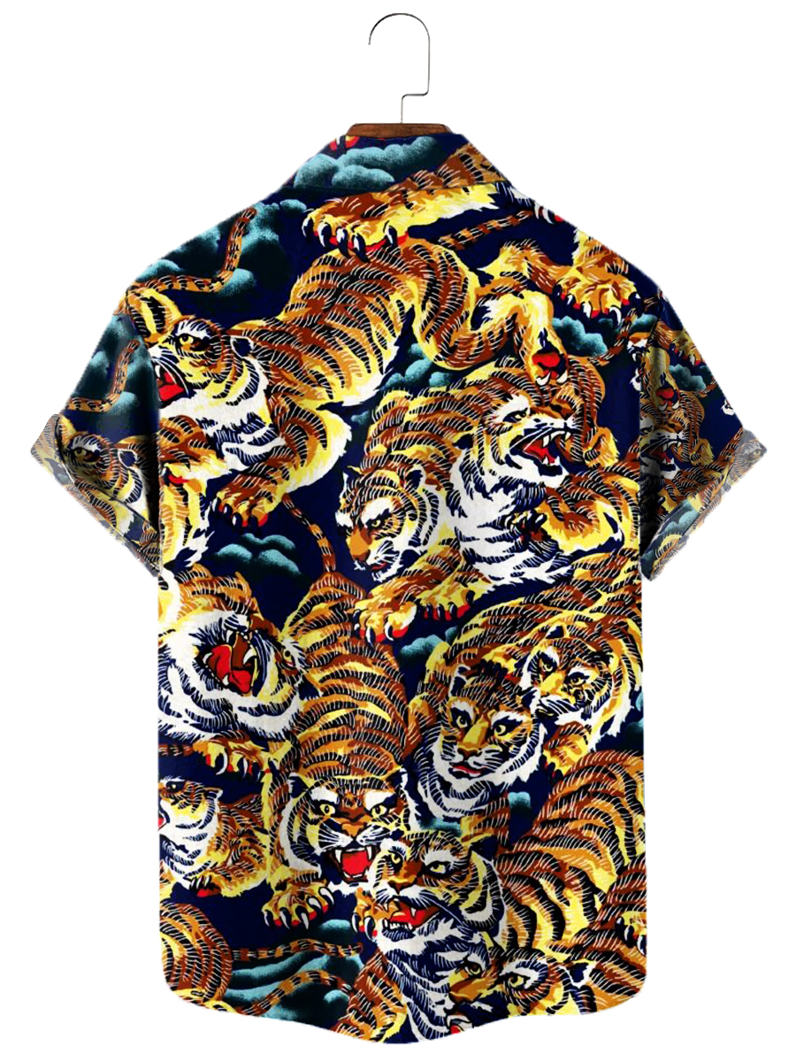 Men's Hawaiian Shirts Art Tigers Print Aloha Shirts