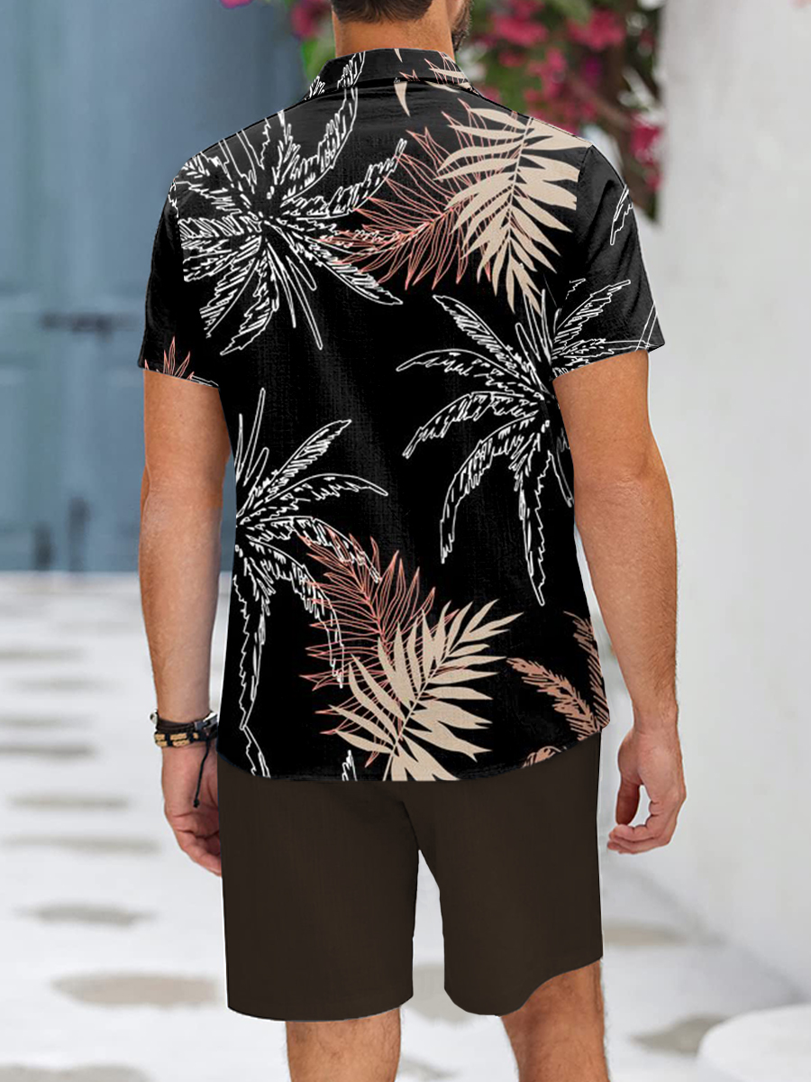 Men's Sets Hawaiian CoConuttree Button Pocket Two-Piece Shirt Shorts Set