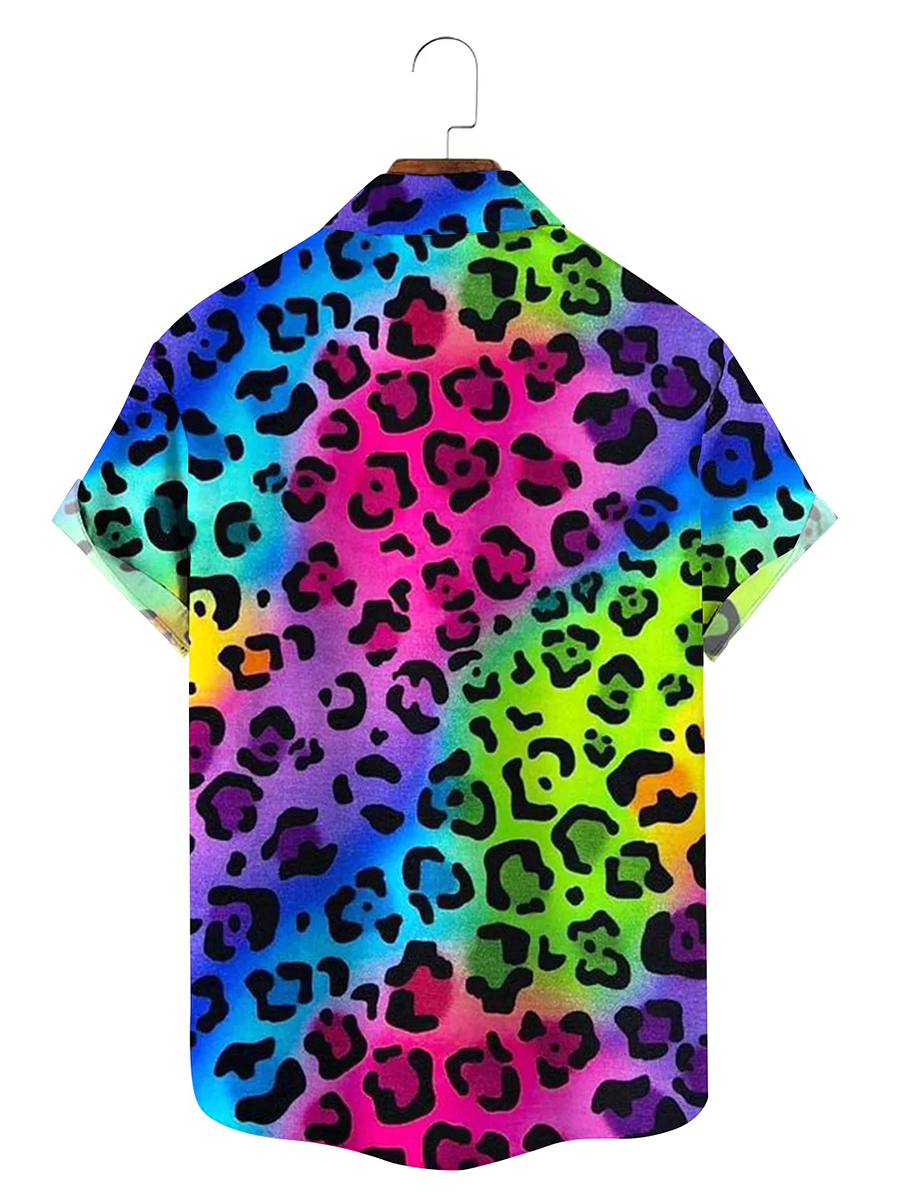 Men's Hawaiian Shirts Rainbow Leopard Print Aloha Shirts