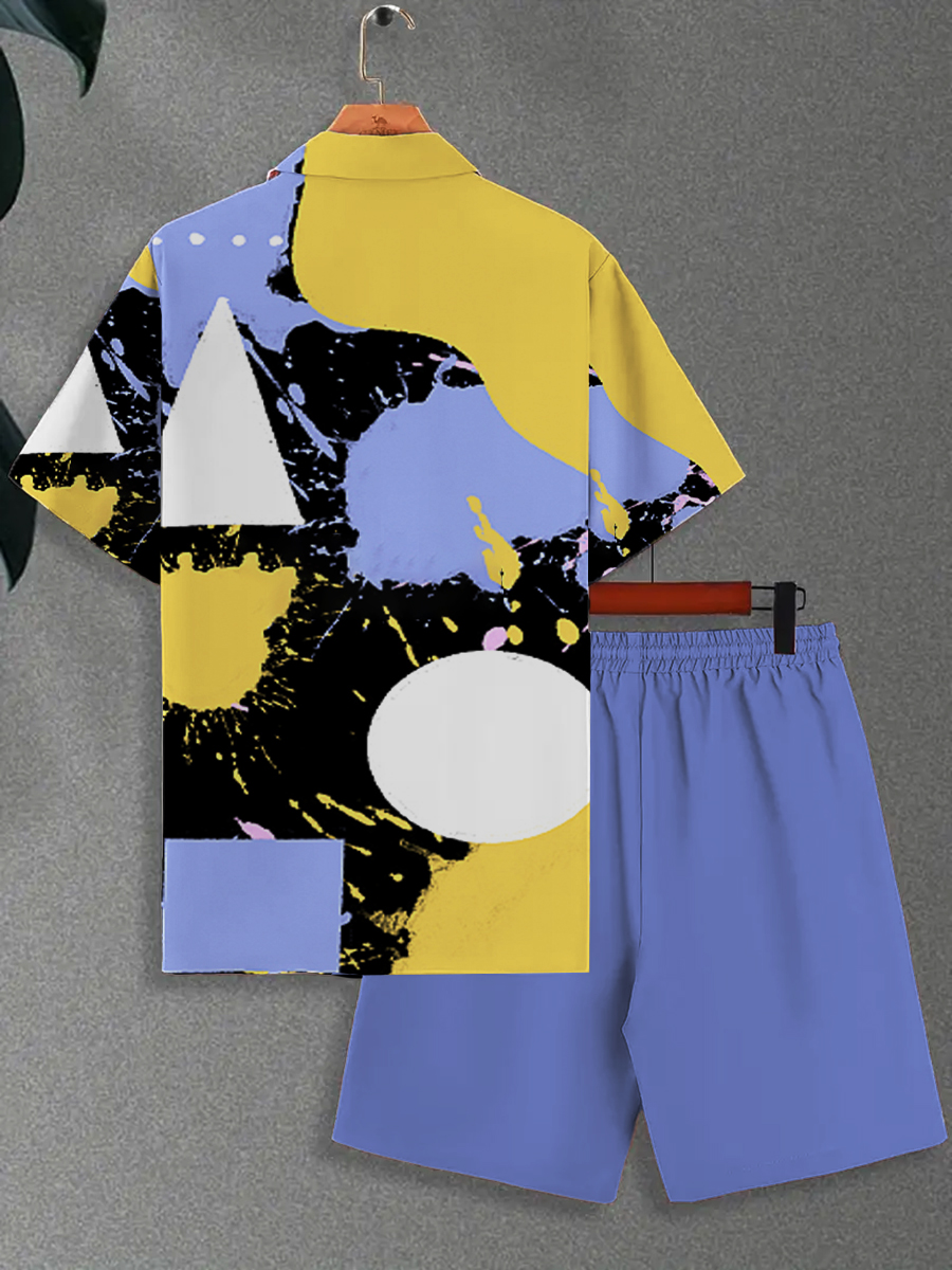 Men's Sets Art Colorblock Button Down Two-Piece Shirt Shorts Set