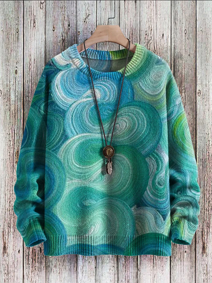 Men's Sweater Cream Print Casual Knit Sweatshirt Sweater