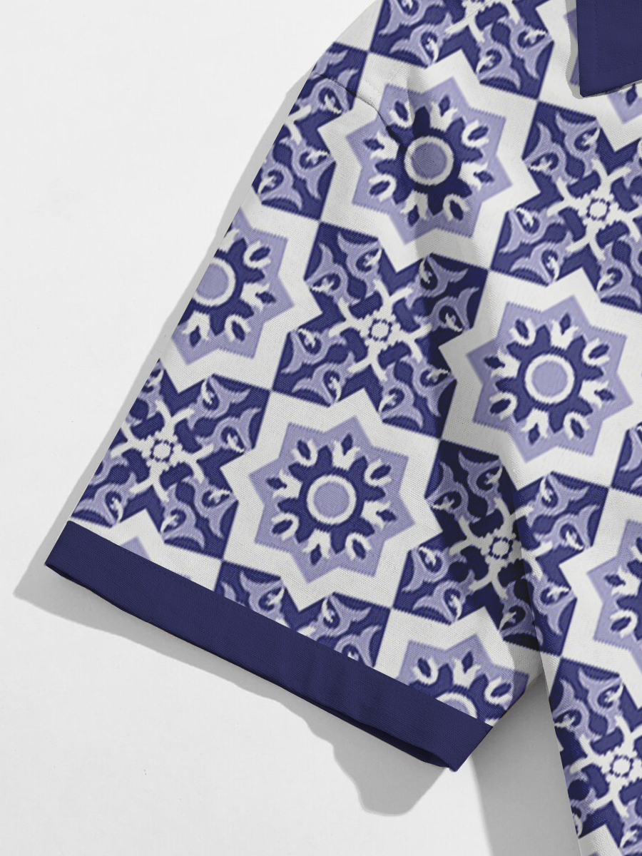 Men's Sets Vintage Pattern Button Down Two-Piece Shirt Shorts Set