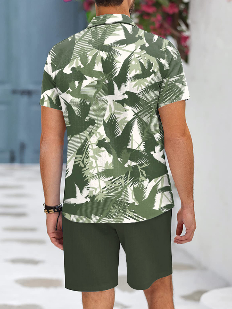 Men's Sets Hawaiian Plant Button Pocket Two-Piece Shirt Shorts Set