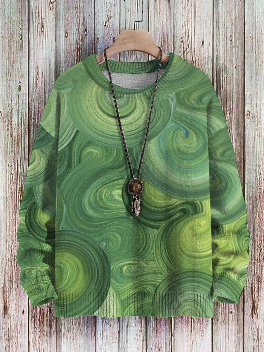 Men's Sweater Cream Print Casual Knit Sweatshirt Sweater