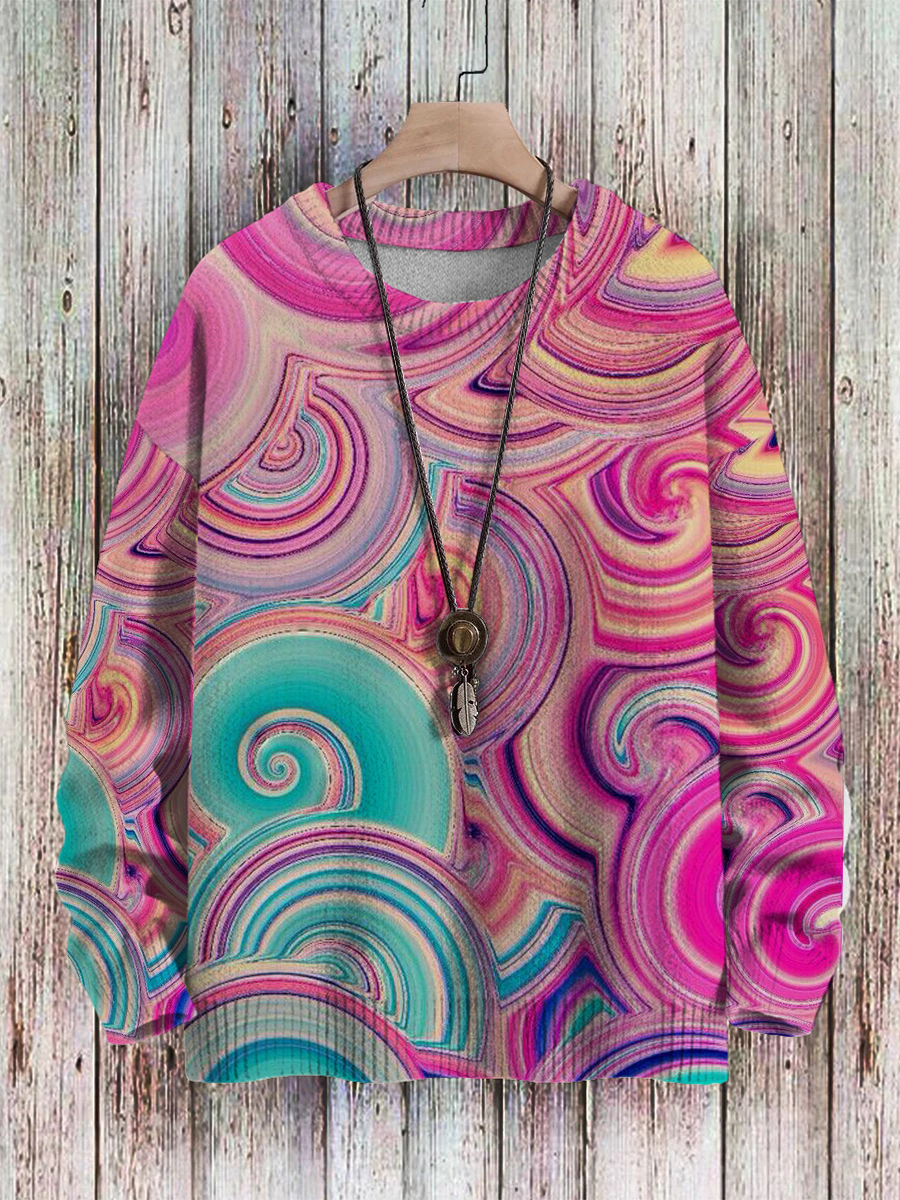 Men's Sweater Cream Print Casual Knit Sweatshirt Sweater