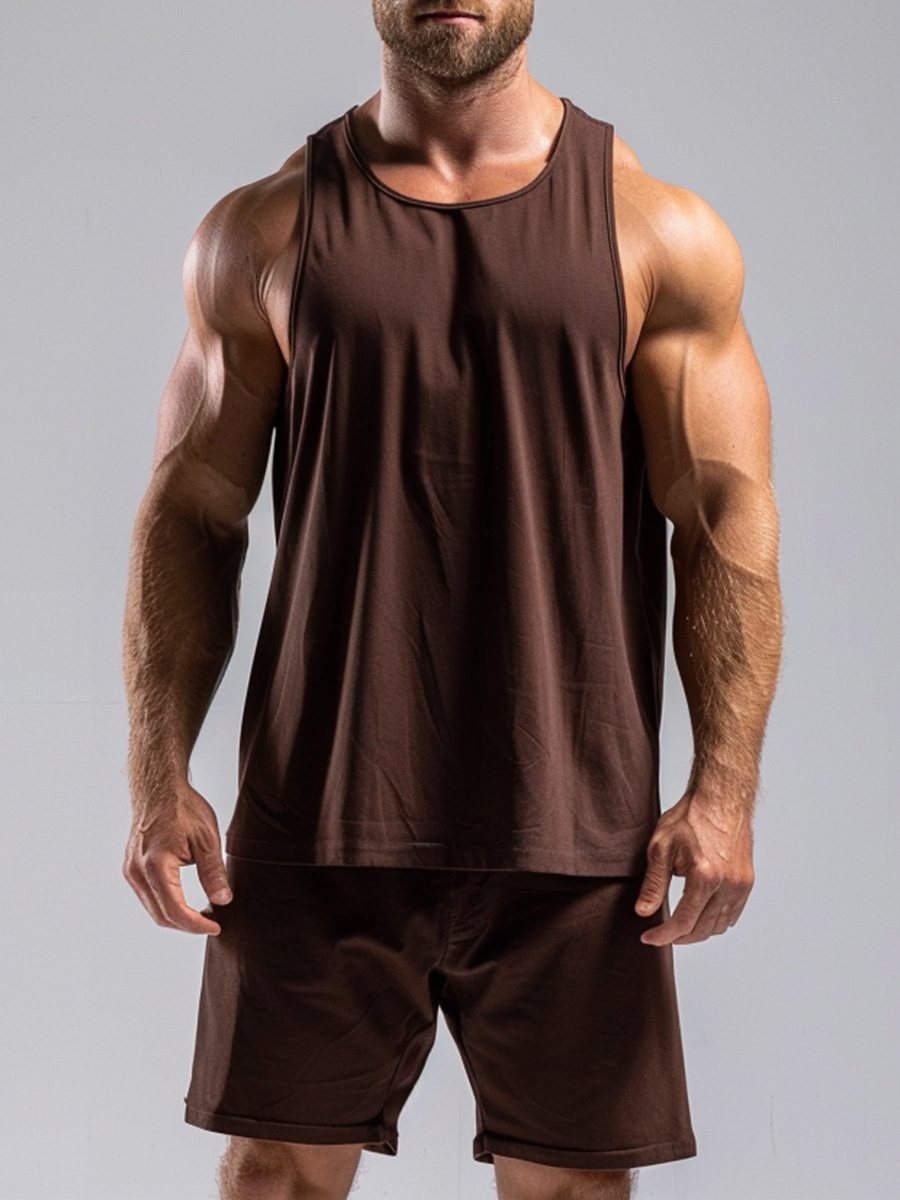 Brown Two-Piece Tank Top Shorts Set