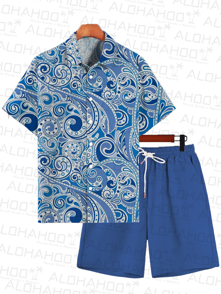 Men's Sets Hawaiian Paisley Print Button Pocket Two-Piece Shirt Shorts Set