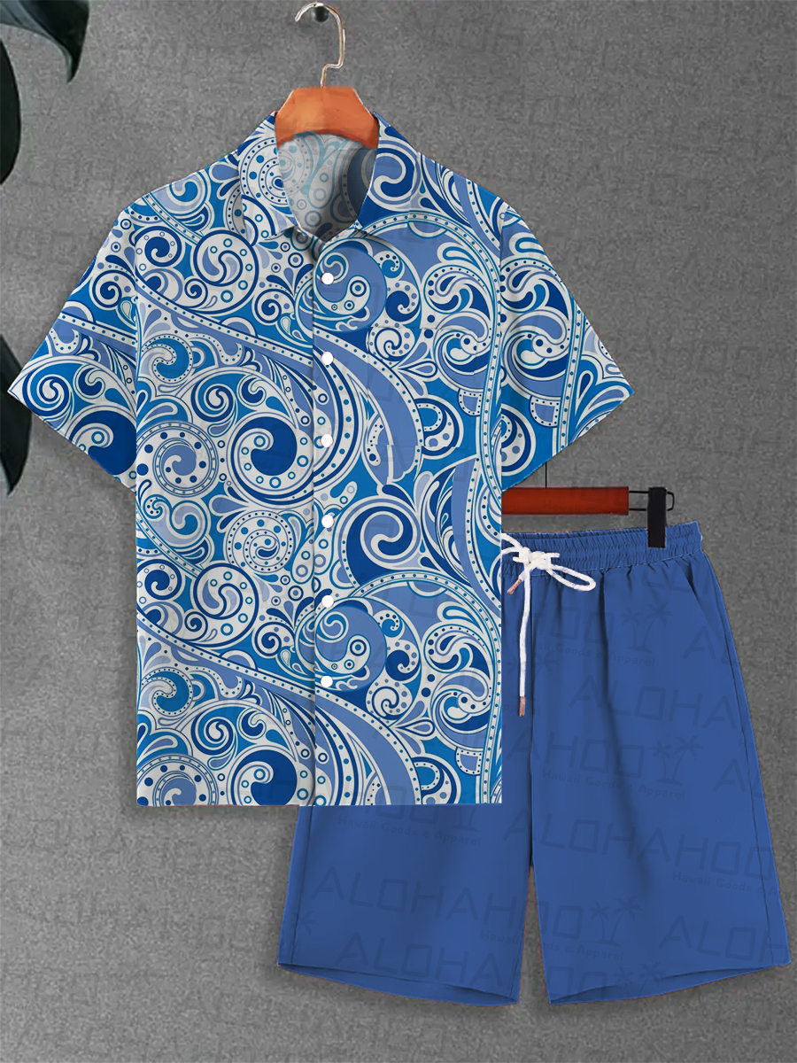 Men's Sets Hawaiian Paisley Print Button Pocket Two-Piece Shirt Shorts Set