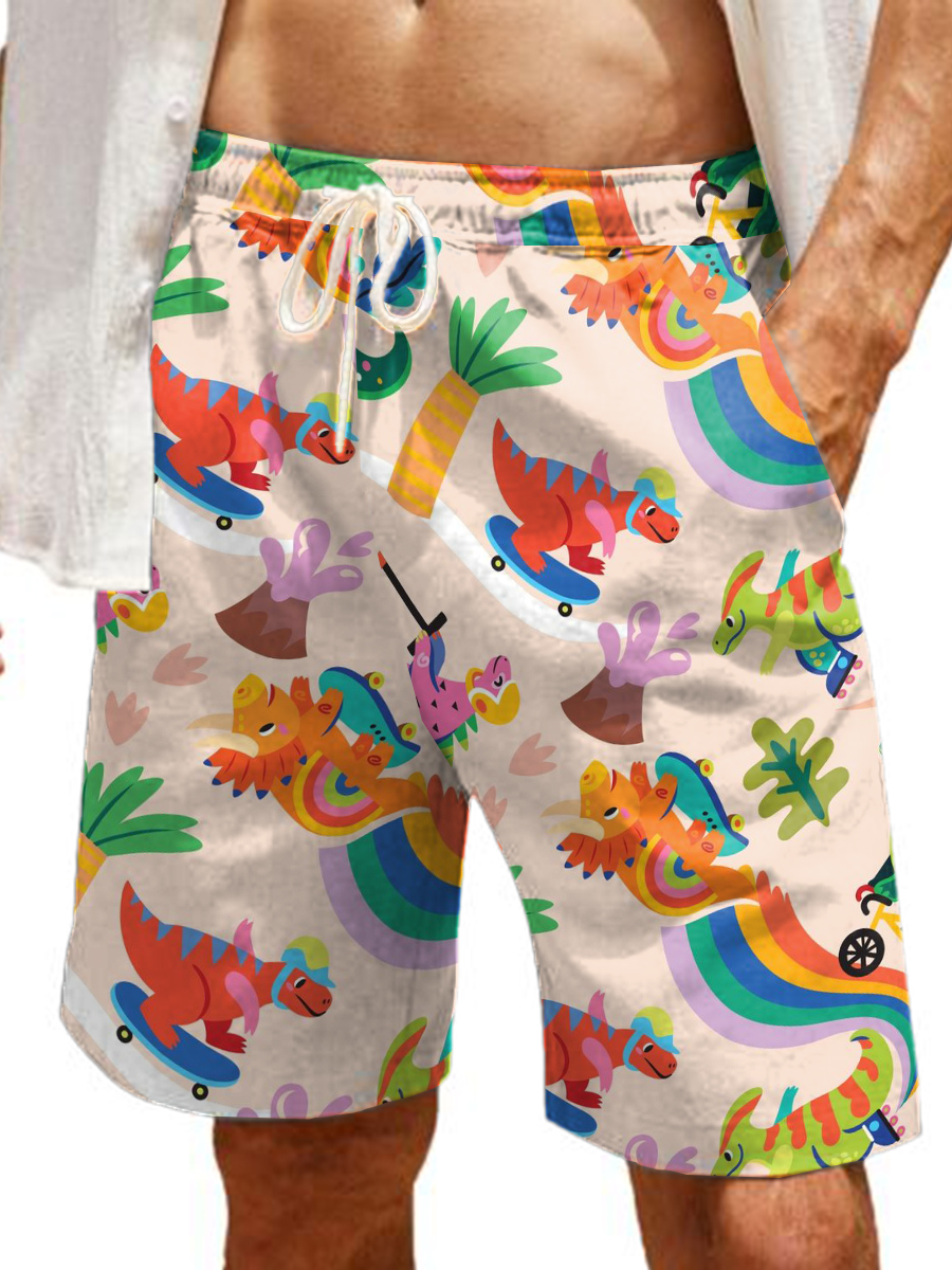 Men's Hawaiian Shorts Rainbow Dragon Print Casual Beach Shorts