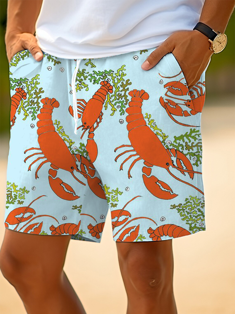Men's Shorts Holiday Red Lobster Print Beach Shorts
