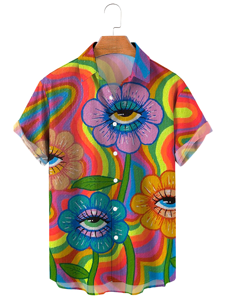 Men's Hawaiian Shirts Rainbow Eyes Print Aloha Shirts