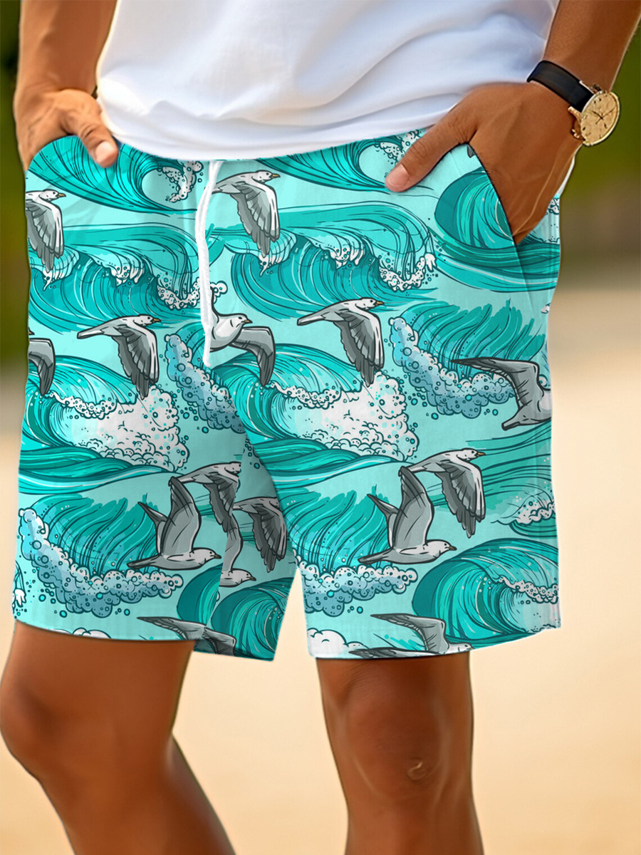 Men's Casual Shorts Seagull Print Beach Shorts