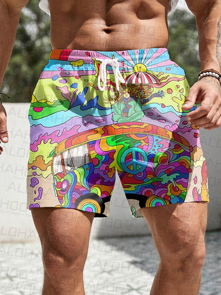 Hippie Musician 60's Style  Holiday Printed Beach Shorts