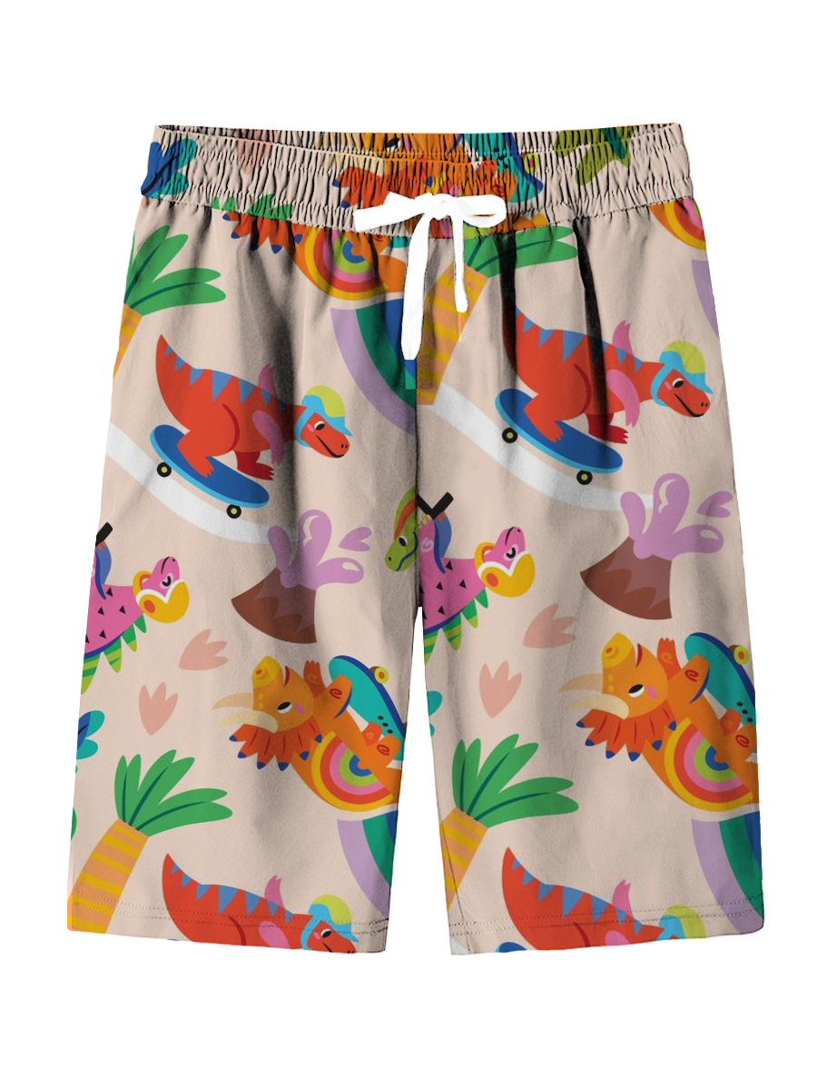Men's Hawaiian Shorts Rainbow Dragon Print Casual Beach Shorts