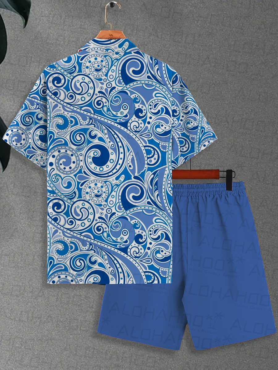 Men's Sets Hawaiian Paisley Print Button Pocket Two-Piece Shirt Shorts Set