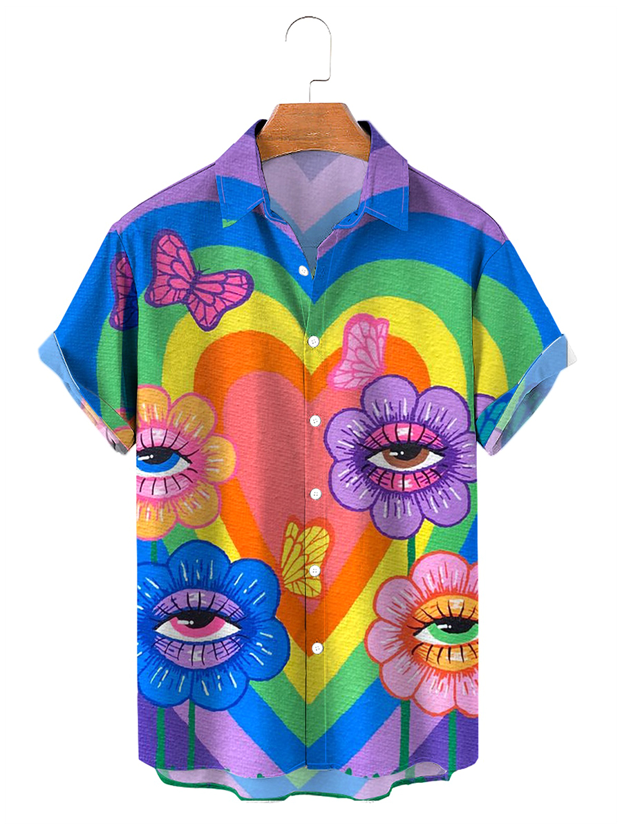 Men's Hawaiian Shirts Rainbow Heart Print Aloha Shirts