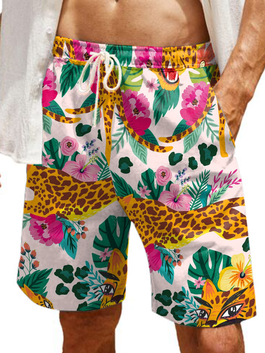 Men's Hawaiian Shorts Tiger Print Casual Beach Shorts