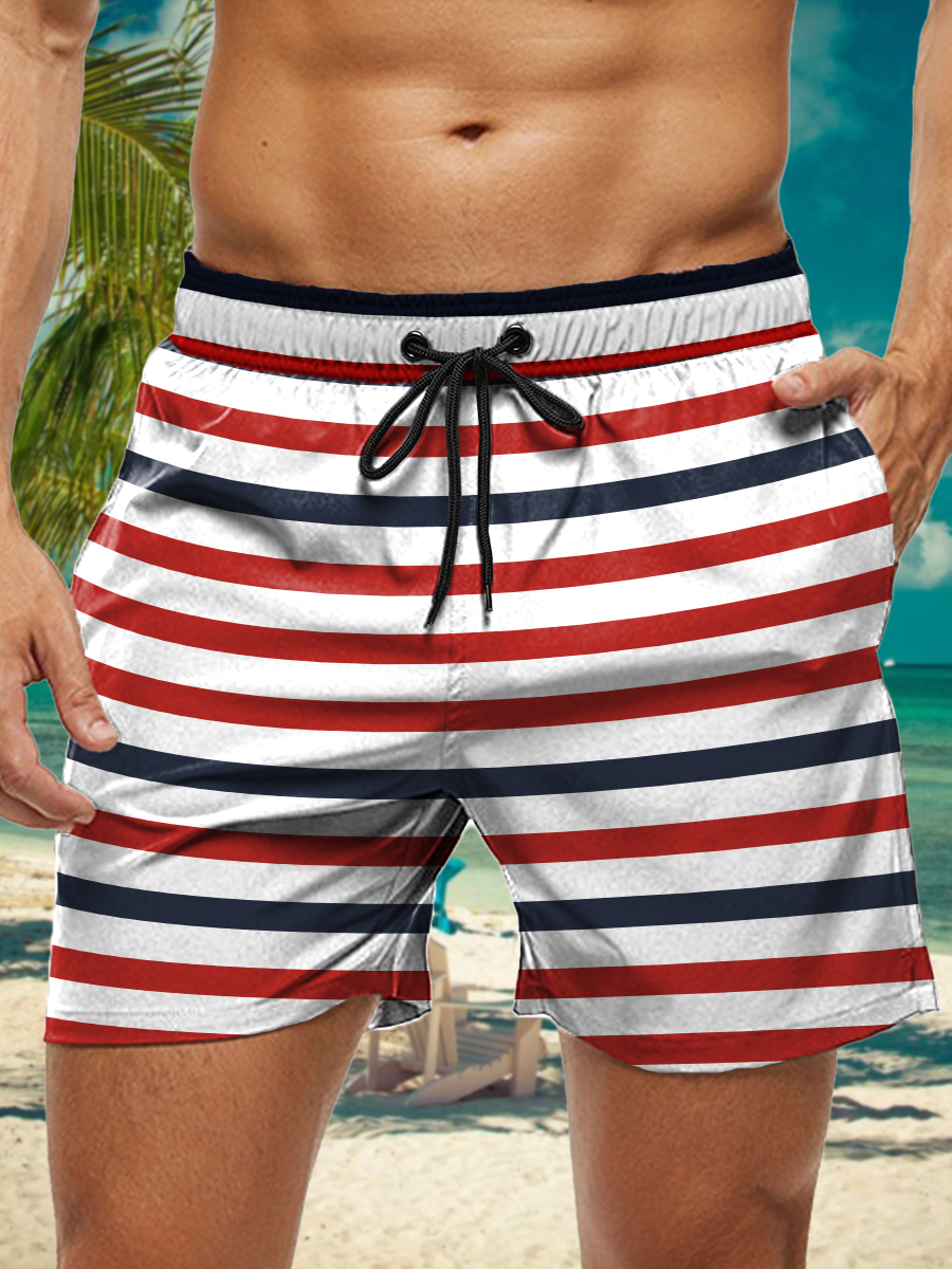 Men's Hawaiian Shorts Independence Stripes Print Vacation Beach Shorts