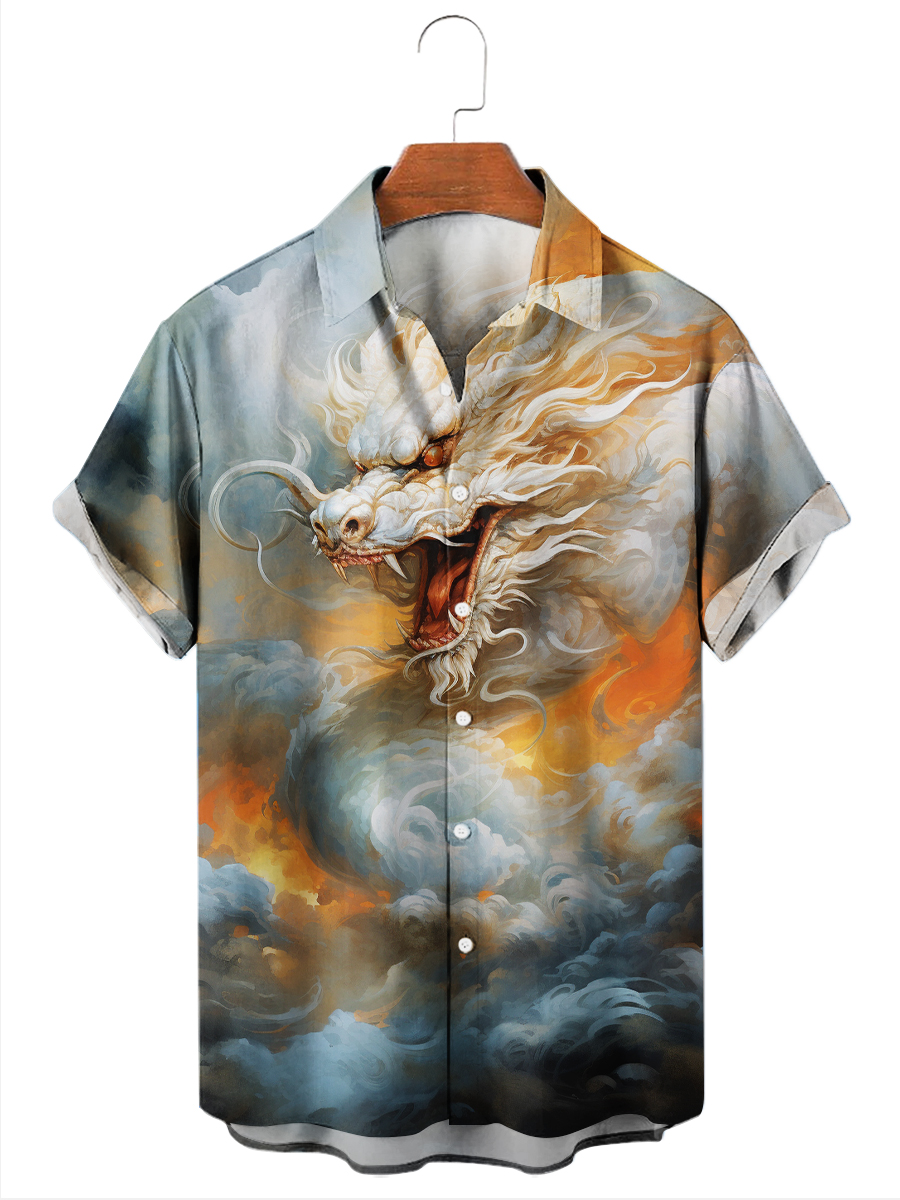 Men's Hawaiian Shirts Loong Print Aloha Shirts