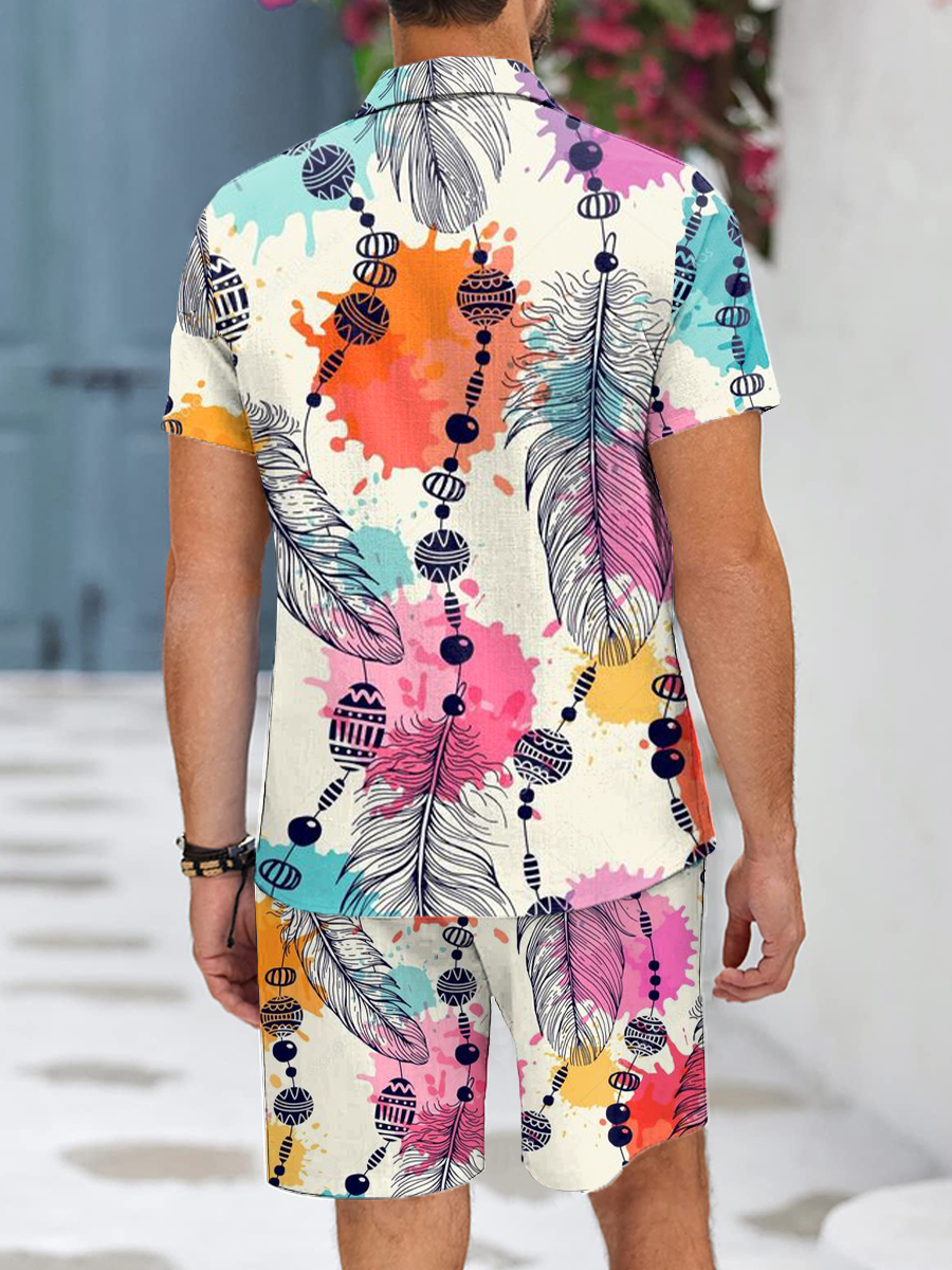 Men's Sets Dreamcatcher Button Pocket Two-Piece Shirt Shorts Set