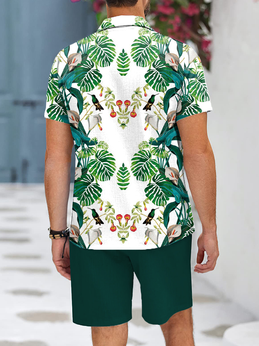 Men's Sets Hawaiian Plants Pattern Button Pocket Two-Piece Shirt Shorts Set