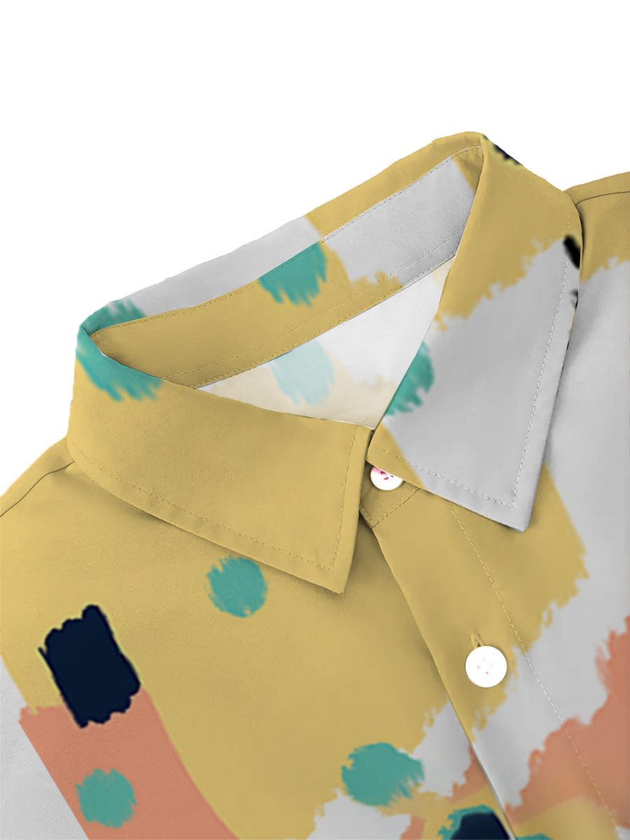 Men's Sets Geometric Colorblock Button Down Two-Piece Shirt Shorts Set