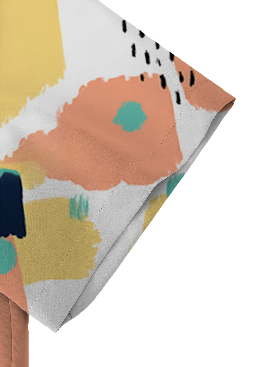 Men's Sets Geometric Colorblock Button Down Two-Piece Shirt Shorts Set