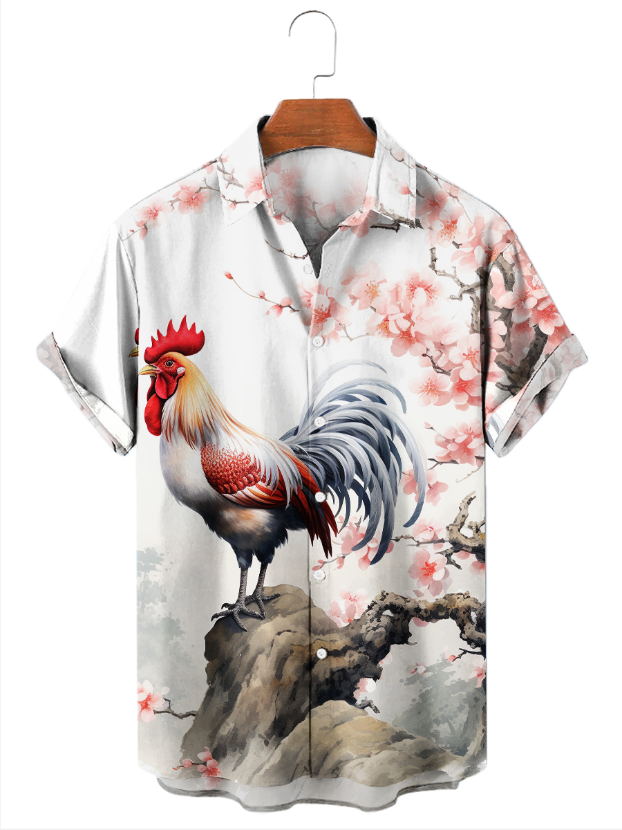 Men's Hawaiian Shirts Rooster Print Aloha Shirts