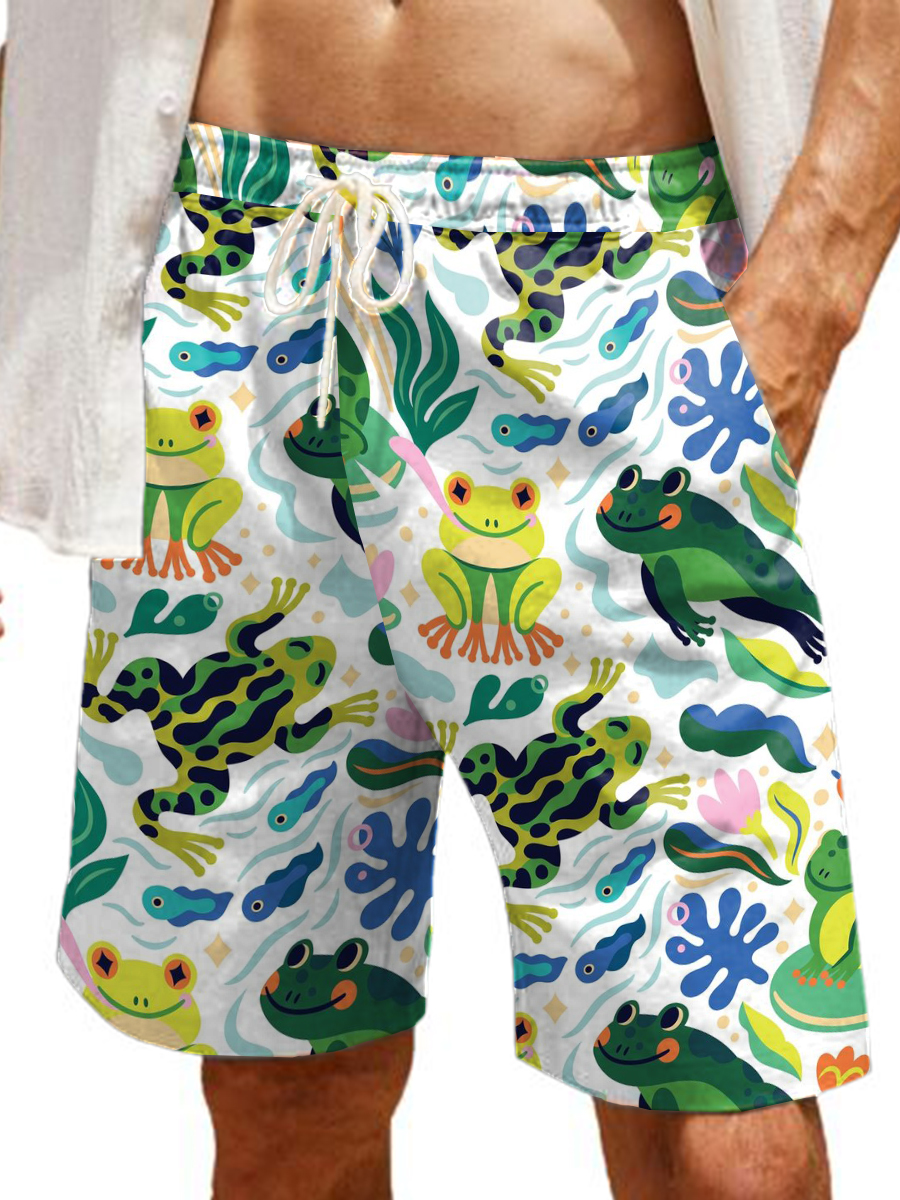 Men's Hawaiian Shorts Frog Print Casual Beach Shorts