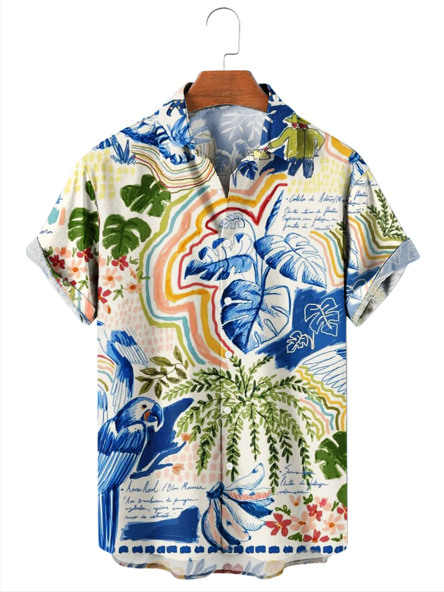 Vintage Hawaiian Shirts Abstract Art Painting Print Easy Care Aloha Shirts