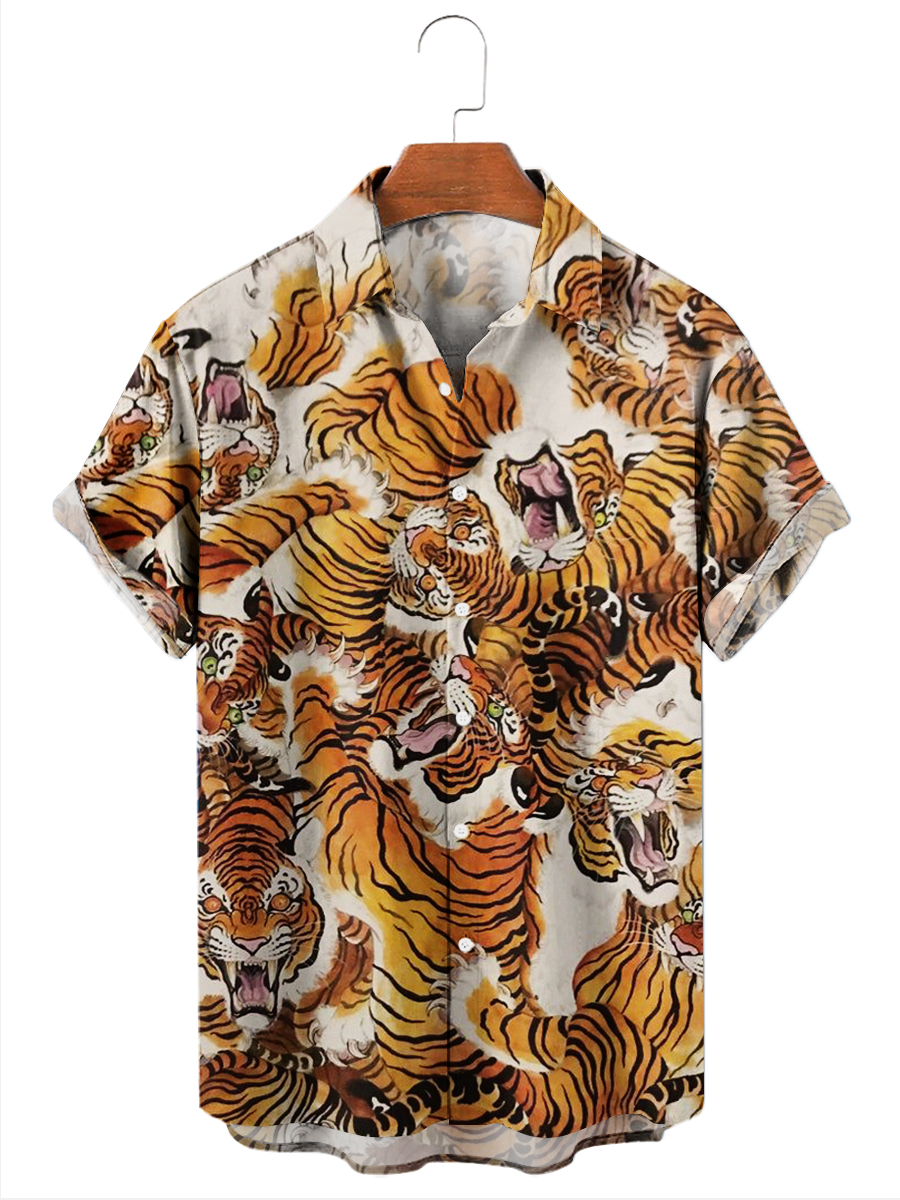 Men's Hawaiian Shirts Art Tiger Print Aloha Shirts