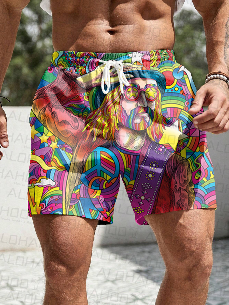 Hippie Musician 60's Style  Holiday Printed Beach Shorts
