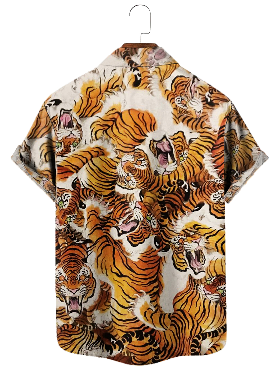 Men's Hawaiian Shirts Art Tiger Print Aloha Shirts