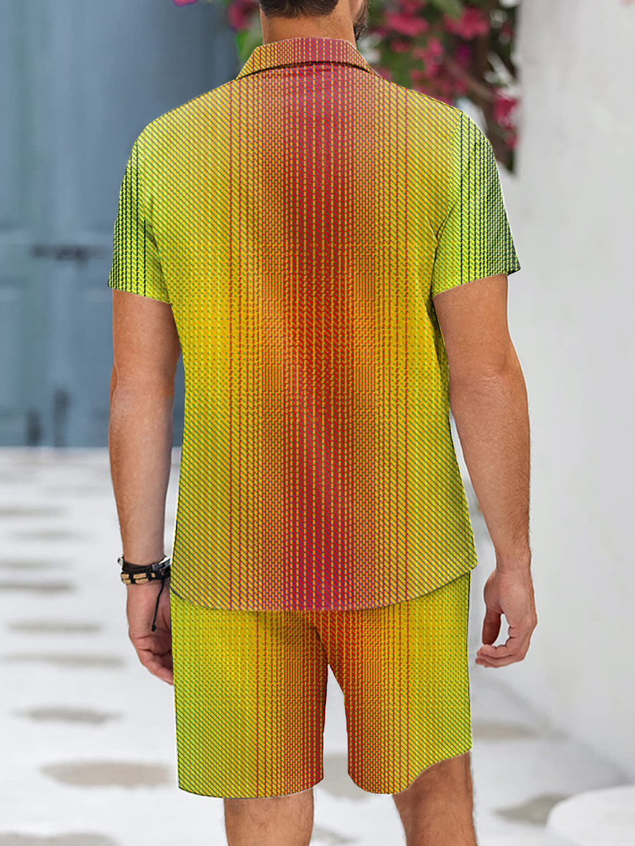 Men's Sets Hawaiian Gradient Color Button Down Two-Piece Shirt Shorts Set