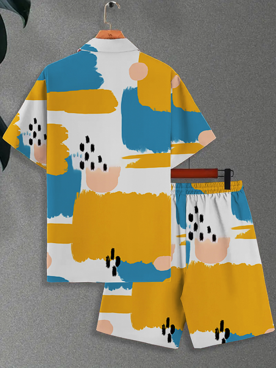 Men's Sets Art Colorblock Button Down Two-Piece Shirt Shorts Set