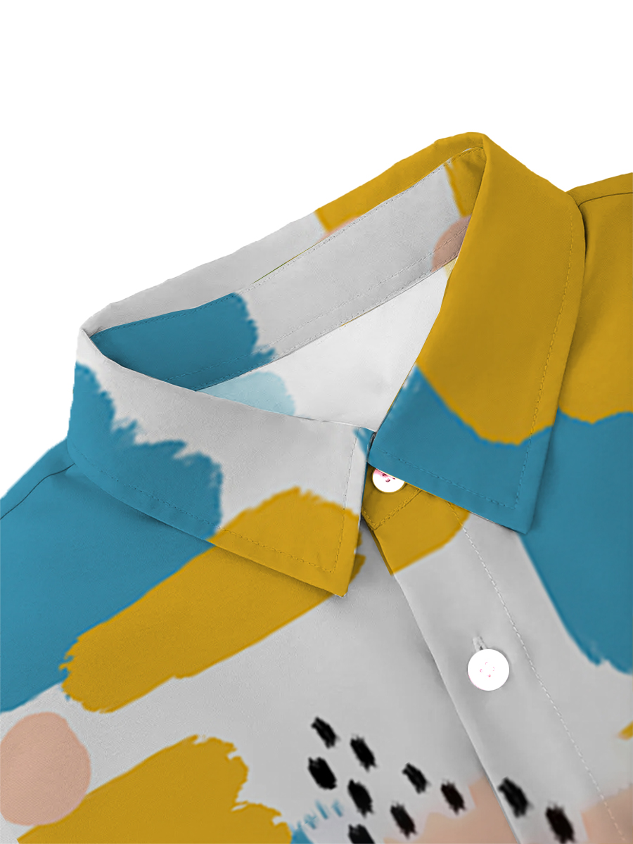 Men's Sets Art Colorblock Button Down Two-Piece Shirt Shorts Set