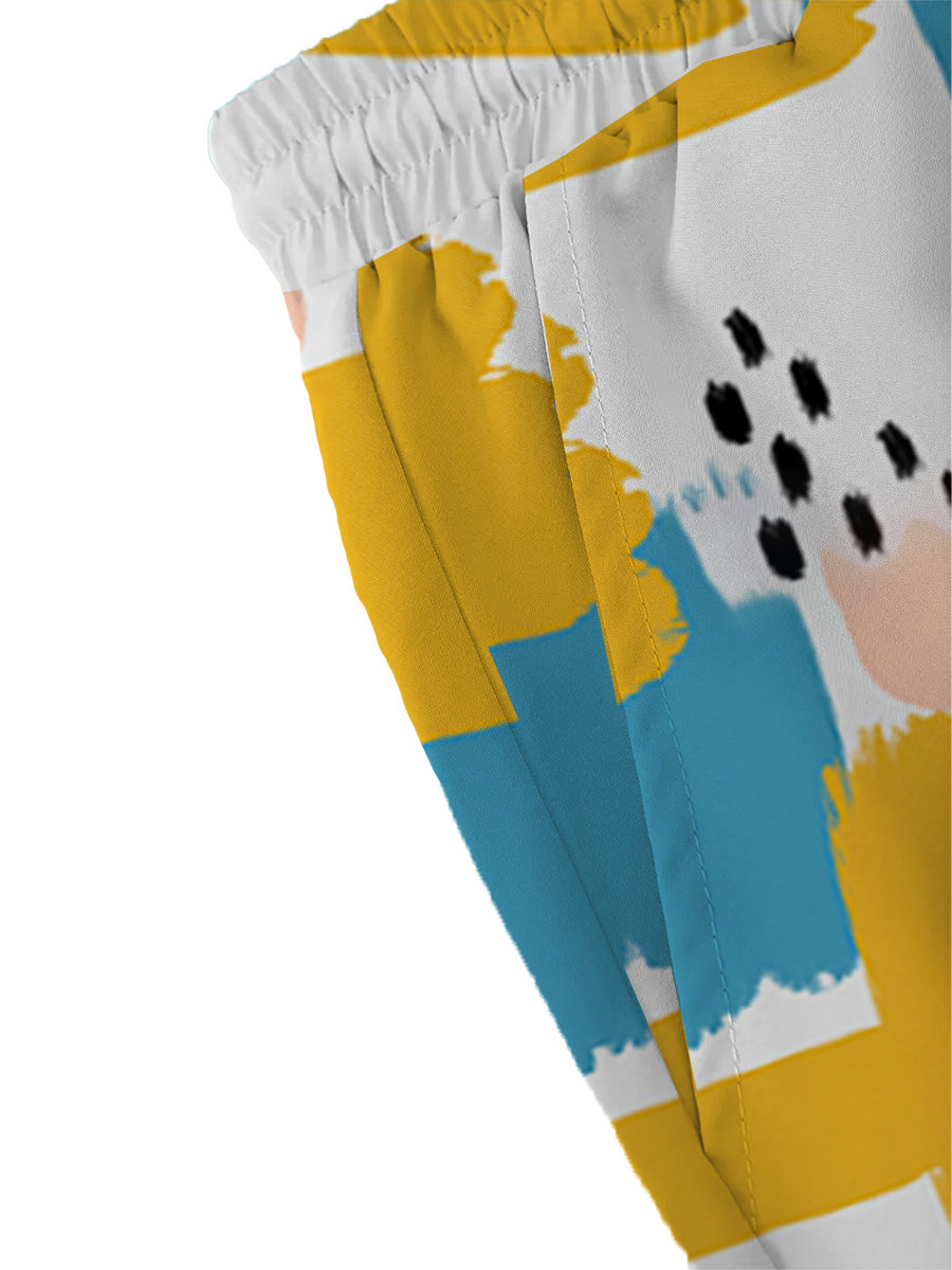 Men's Sets Art Colorblock Button Down Two-Piece Shirt Shorts Set