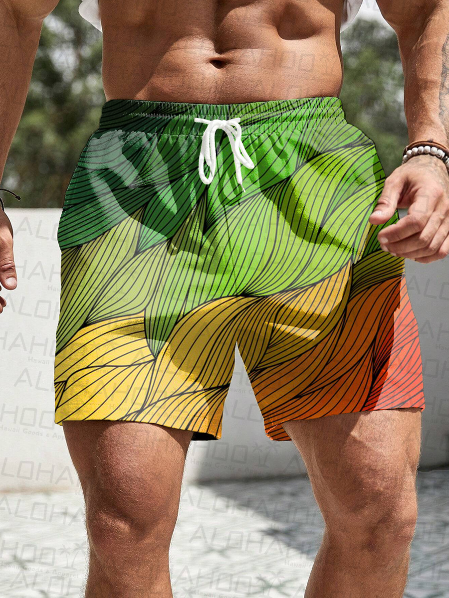 Men's Hawaiian Shorts Rainbow Art Print Vacation Beach Shorts