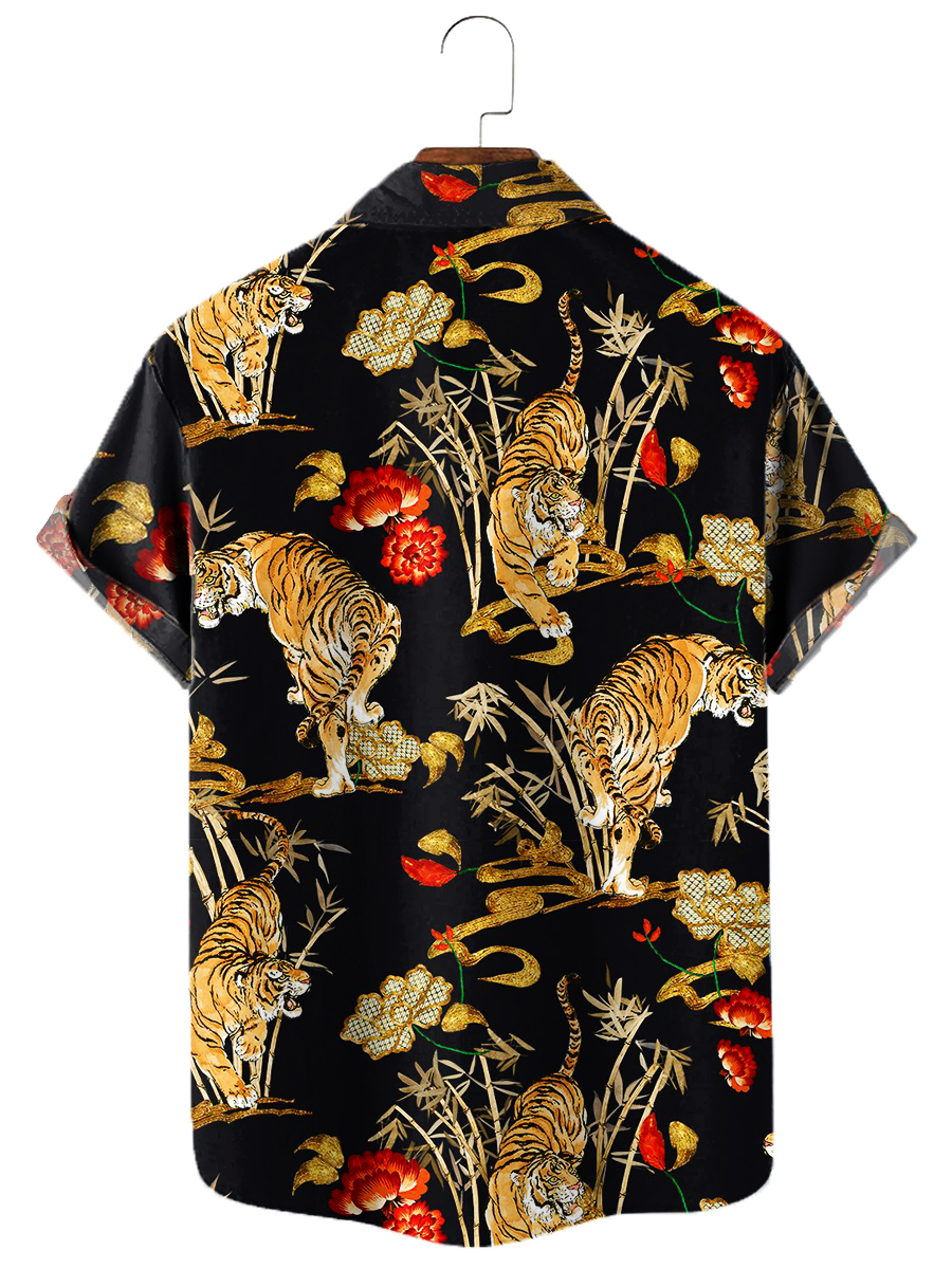 Men's Hawaiian Shirts Art Tiger Pattern Print Aloha Shirts